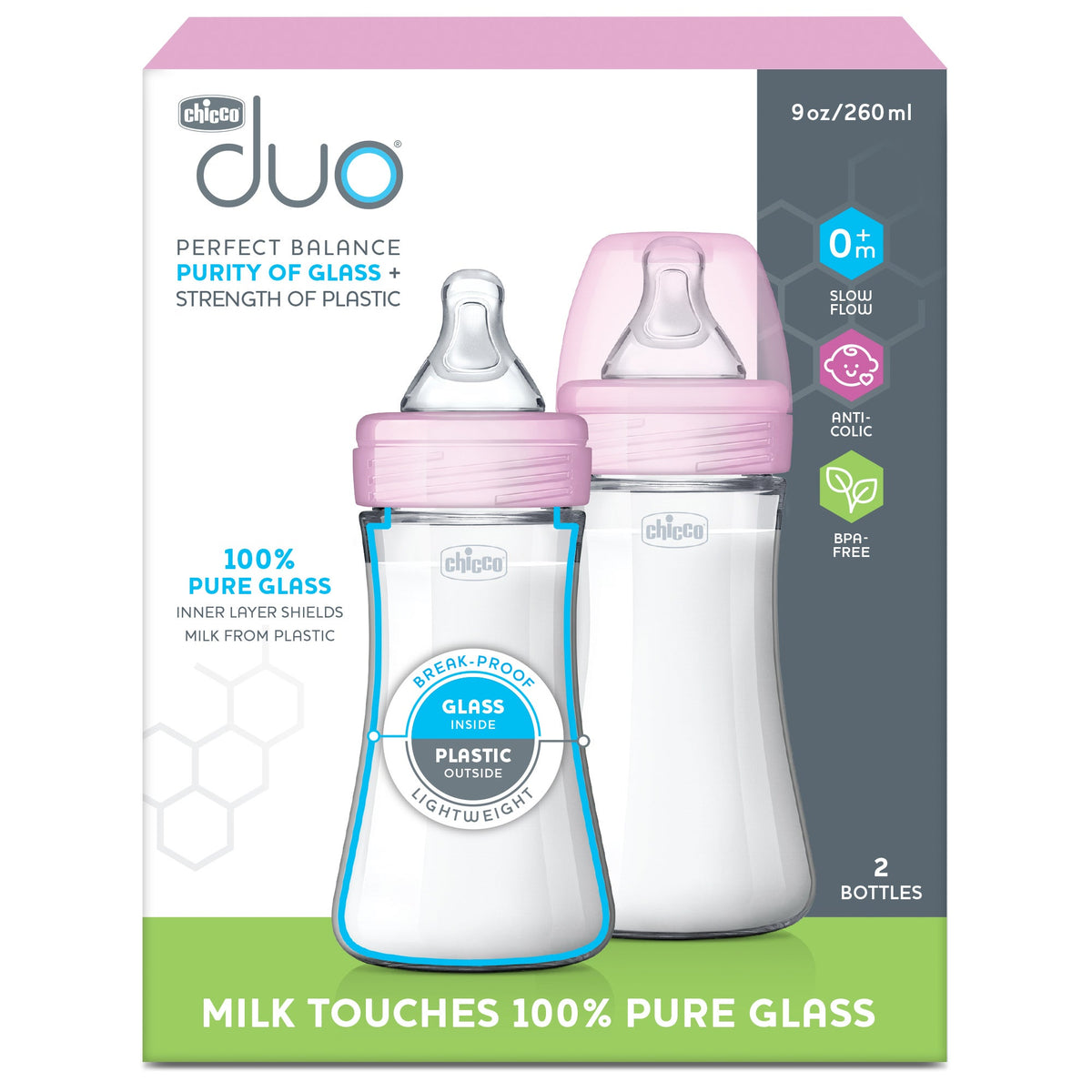 Duo 9oz Hybrid Baby Bottle - 2-Pack, Pink