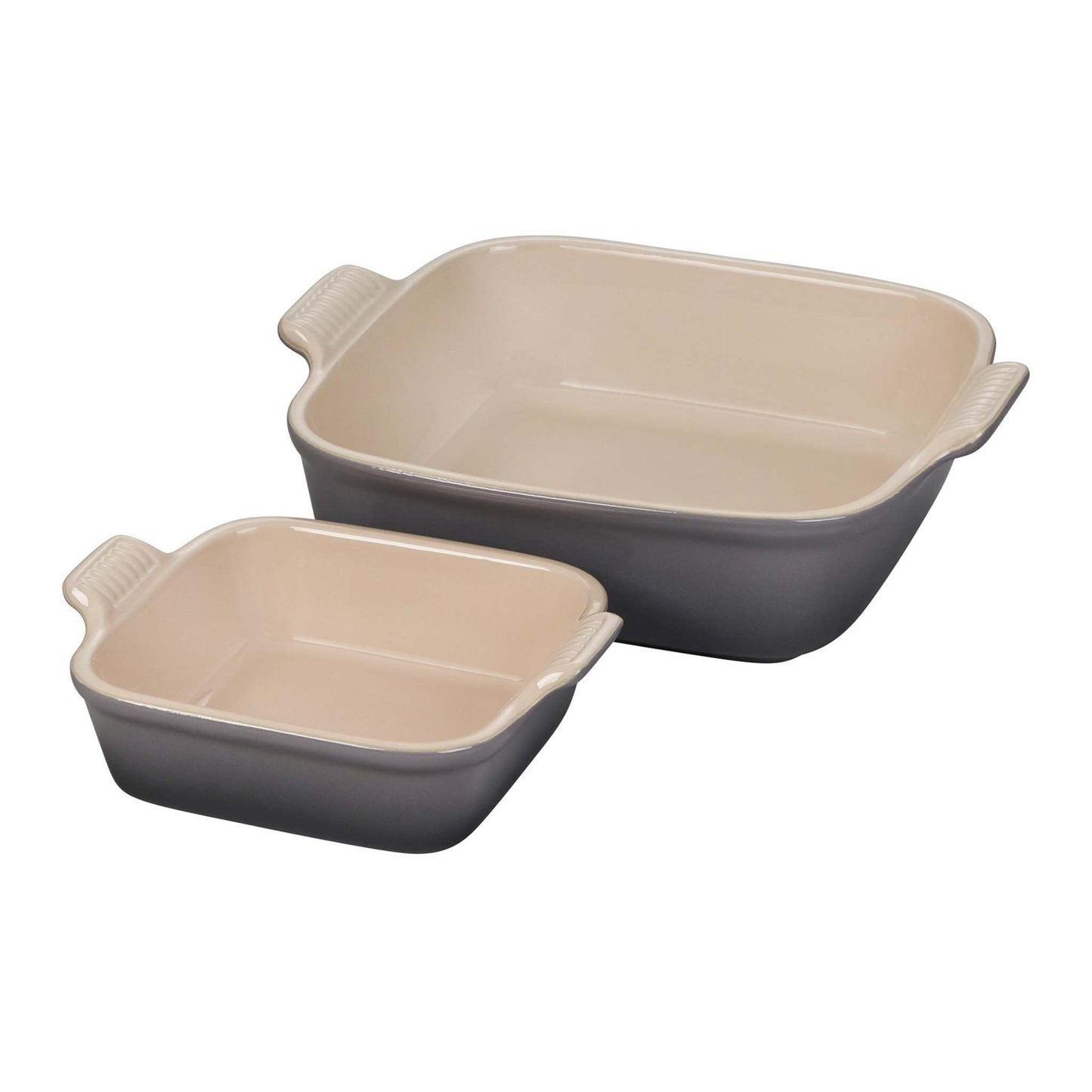 2PC HERITAGE STONEWARE SQUARE BAKING DISH SET OYSTER