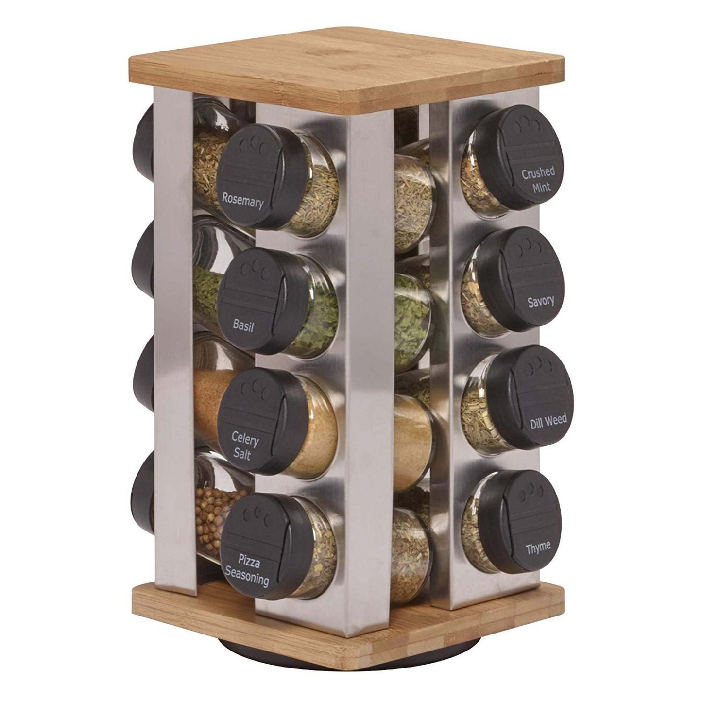 16 JAR STAINLESS & BAMBOO REVOLVING COUNTERTOP SPICE RACK