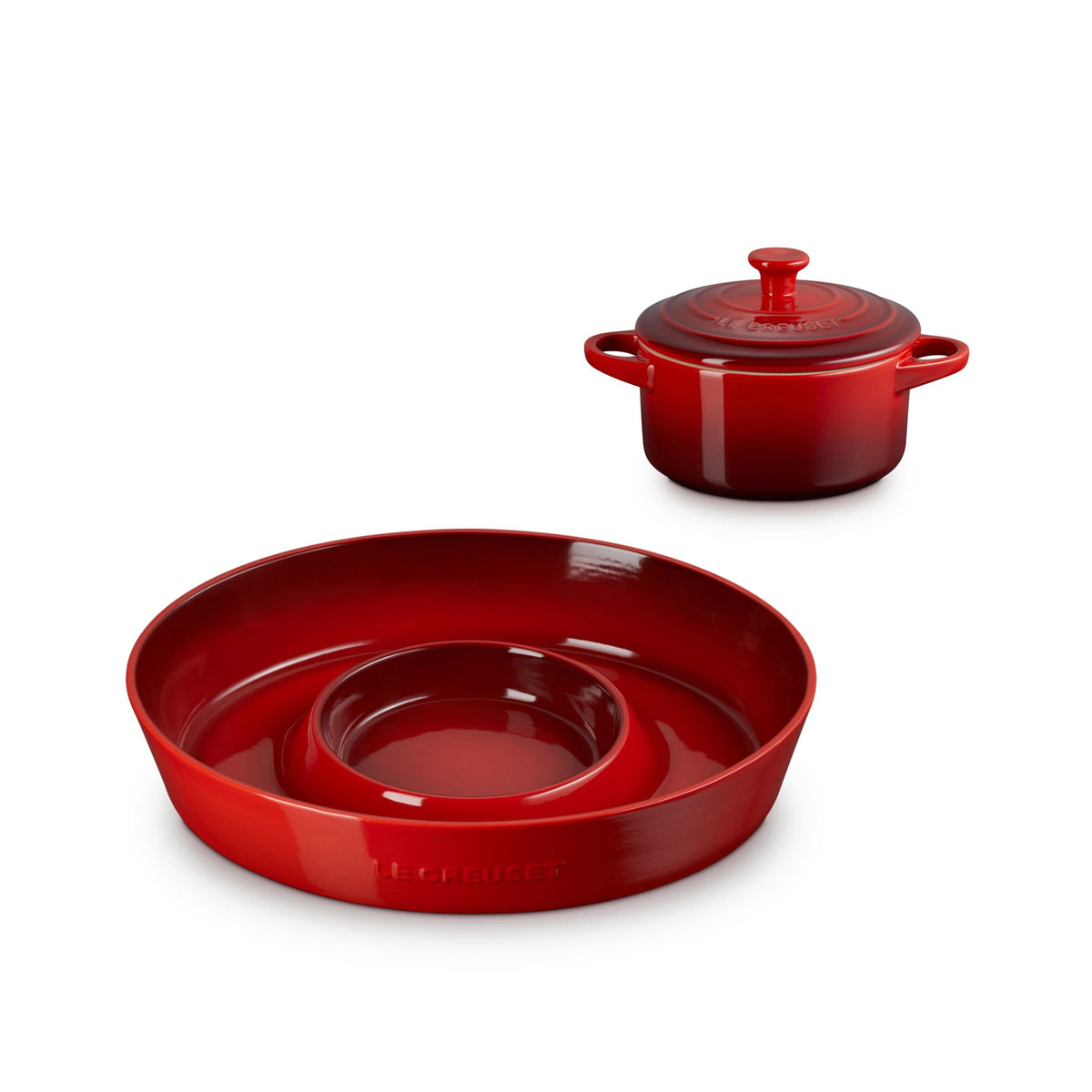 Chip & Dip Platter w/ 24oz Round Cocotte Cerise