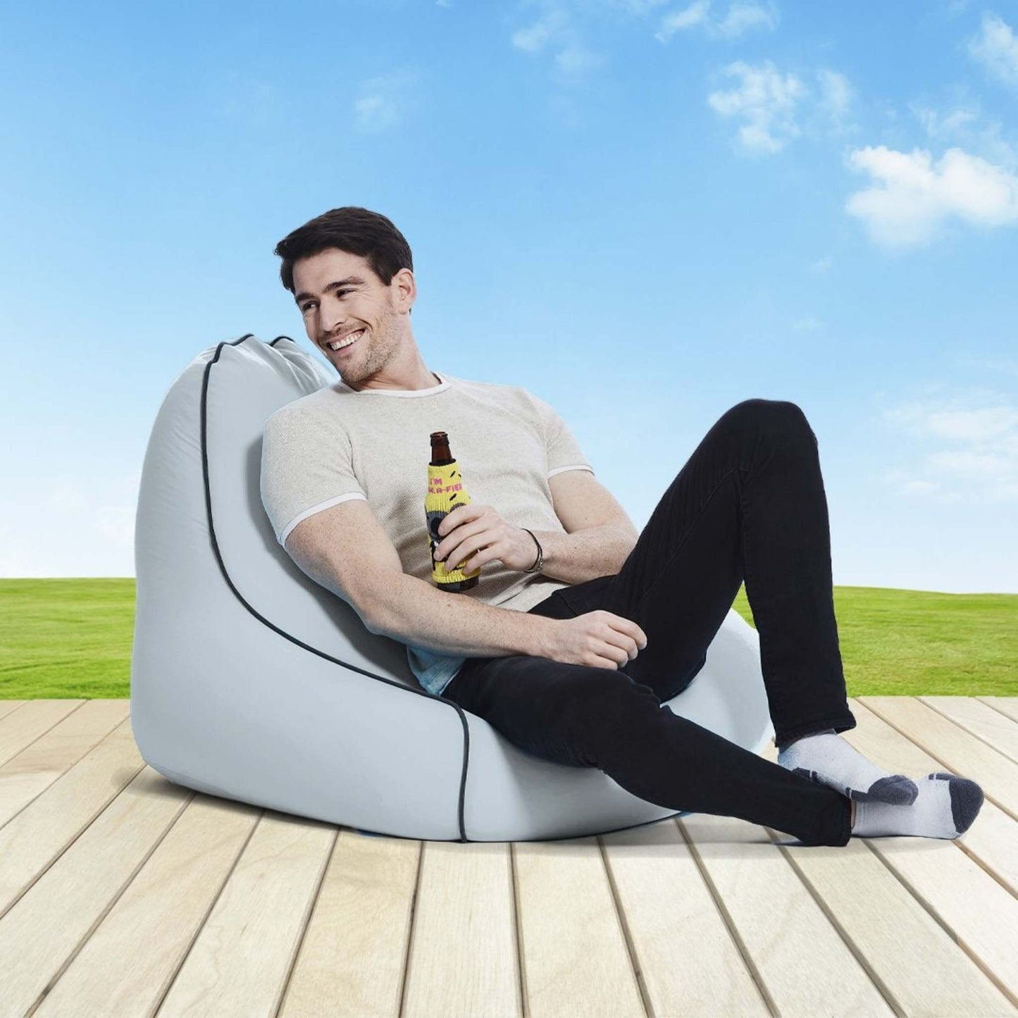 ZOOLA LOUNGER OUTDOOR BEAN BAG CHAIR PEBBLE