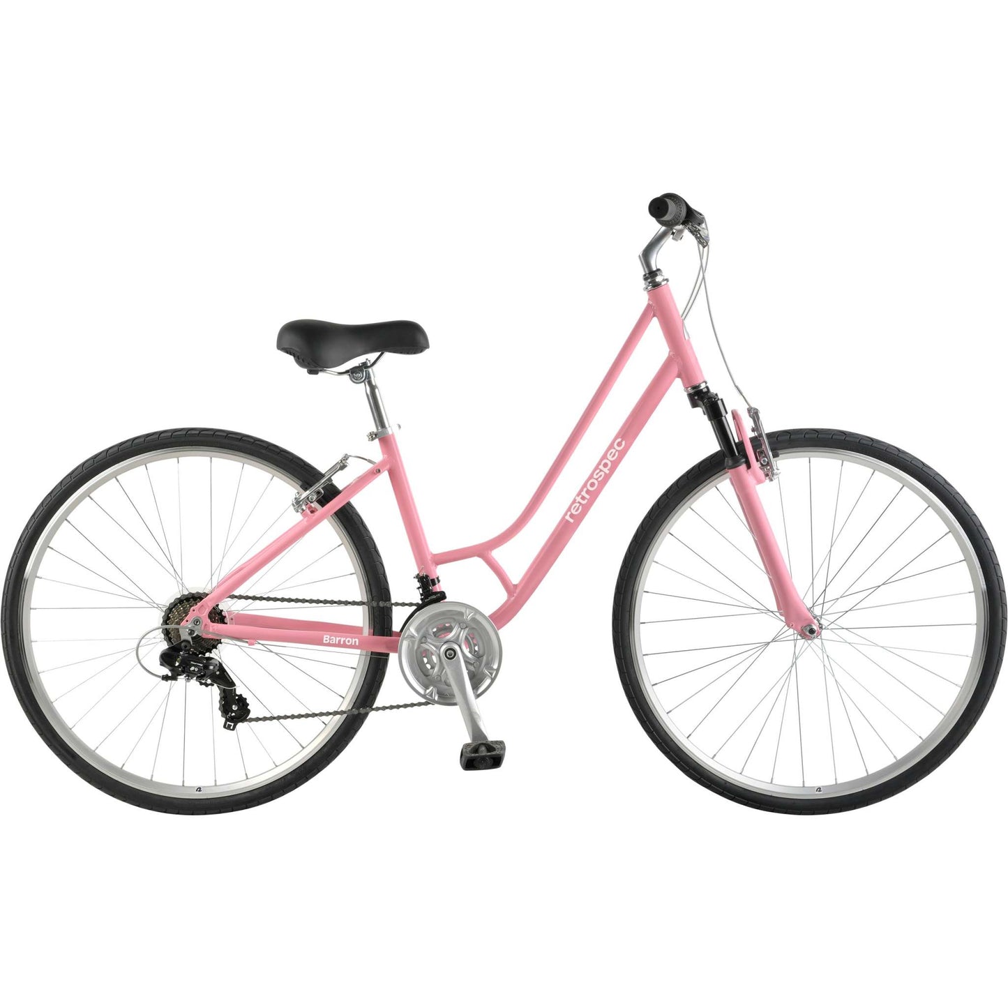 BARRON COMFORT 18" STEP THROUGH HYBRID BIKE - 21-SPEED BUBBLEGUM