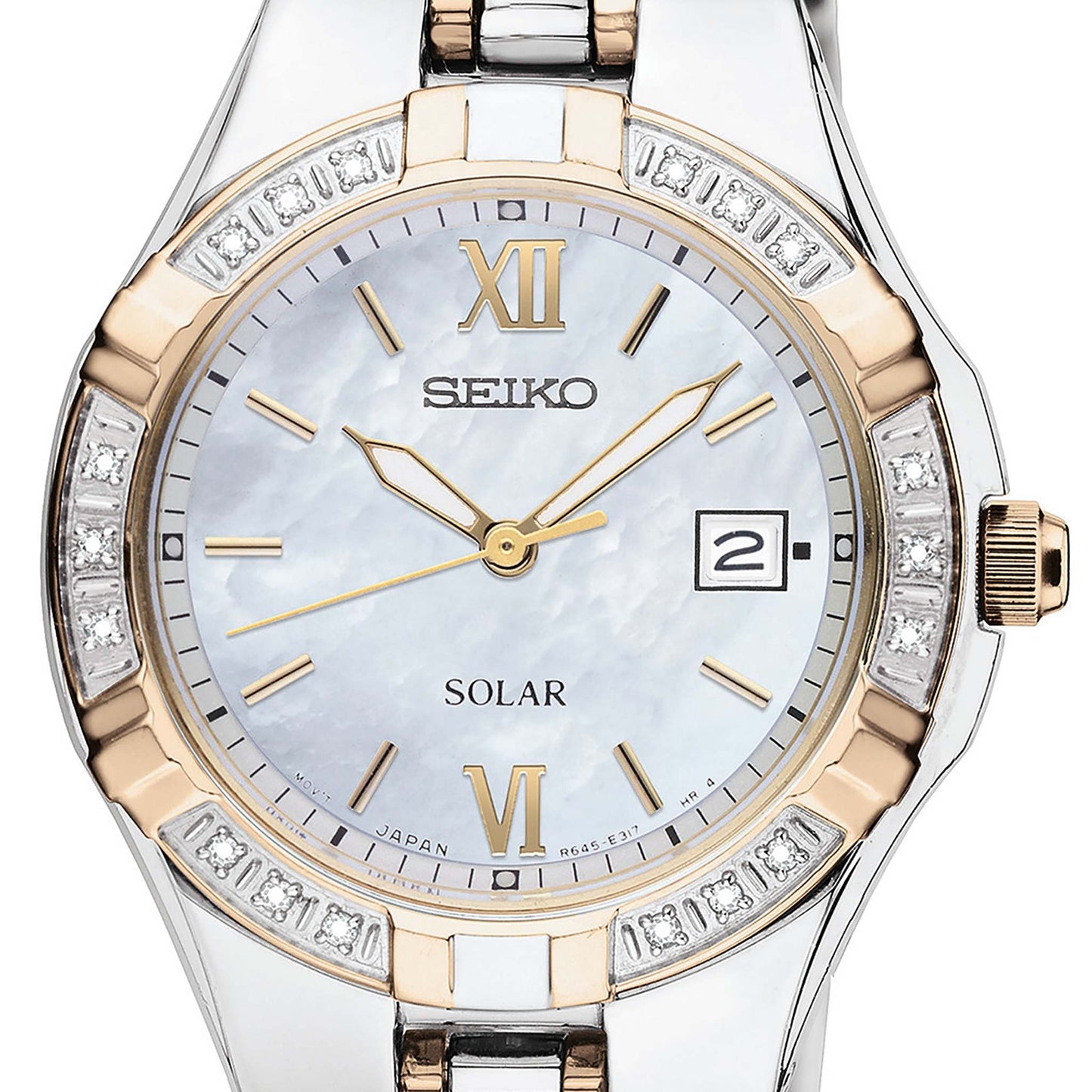 LADIES' DIAMOND 2-TONE STAINLESS STEEL WATCH, MOTHER-OF-PEARL DIAL