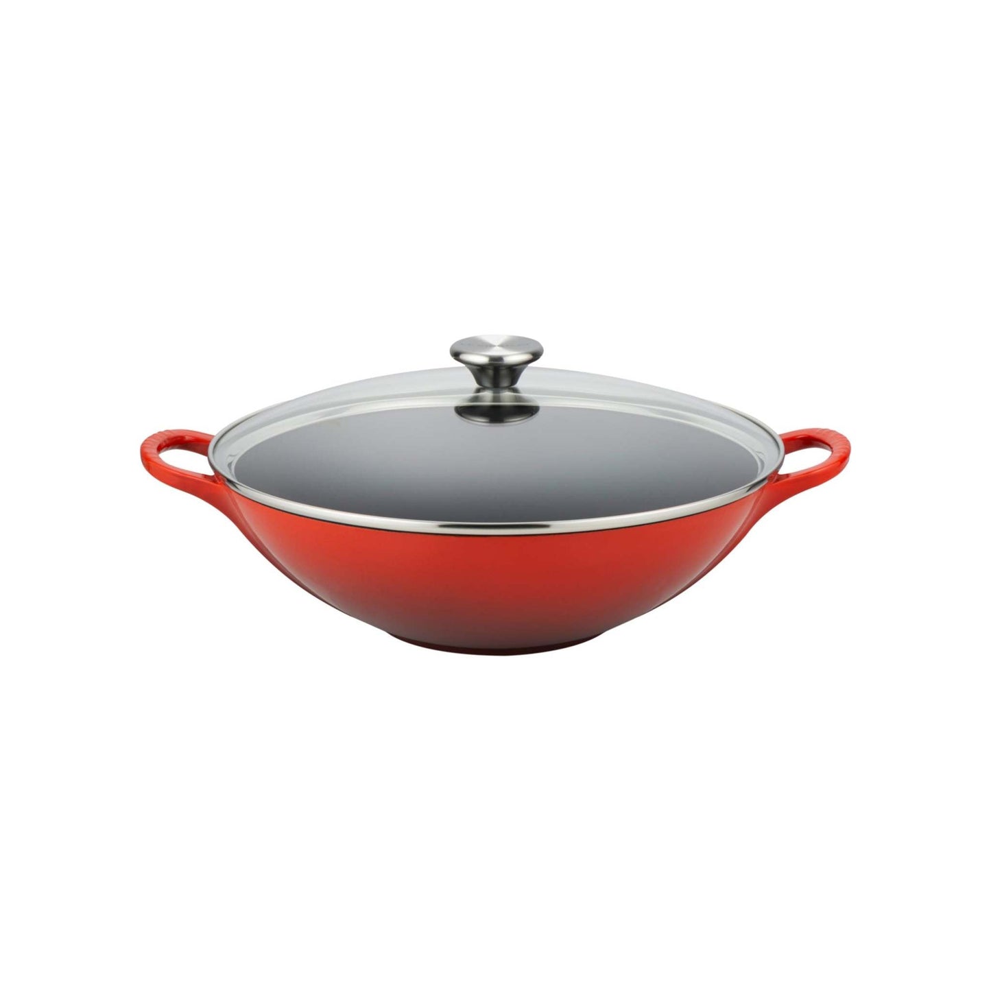 5QT SIGNATURE CAST IRON WOK W/ GLASS LID CERISE