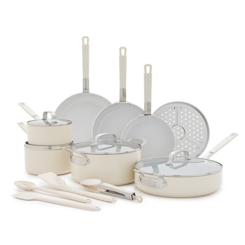 Bobby Flay Professional Ceramic Nonstick Aluminum 16pc Cookware Set Cream