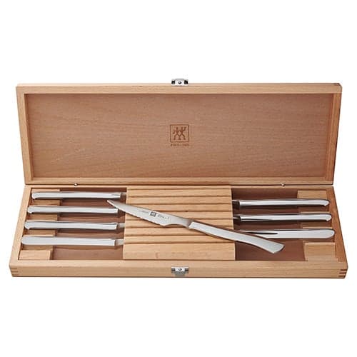 8pc Stainless Steel Serrated Steak Knife Set w/ Wood Gift Box