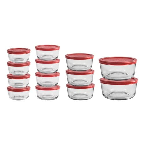 26pc Glass Food Storage Set w/ SnugFit Lids Red