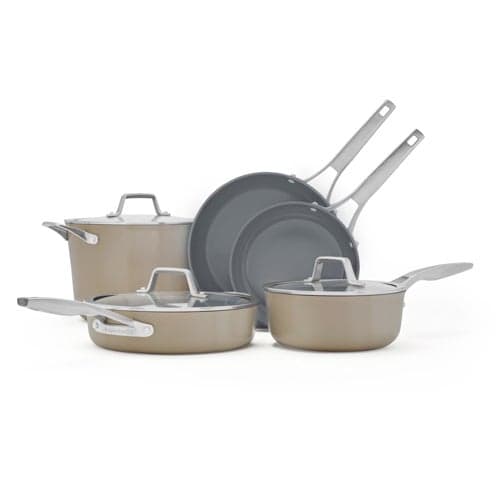 Premier Ceramic Nonstick 8pc Cookware Set, Mushroom Gray