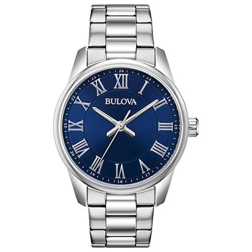 Men's Corporate Exclusive Silver-Tone Stainless Steel Watch, Blue Dial