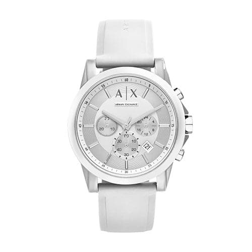 Mens Outerbanks Chronograph White Silicone Strap Watch Silver & White Dial
