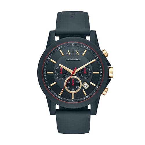 Mens Outerbanks Chronograph Blue Silicone Strap Watch Gold & Blue Dial
