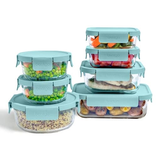 14pc Glass Leakproof Food Storage Set Soft Aqua