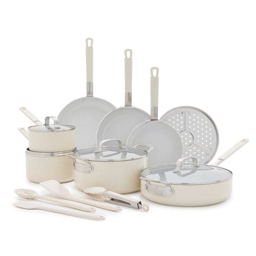 Bobby Flay Professional Ceramic Nonstick Aluminum 16pc Cookware Set Cream