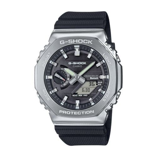 Mens G-Steel 2100 Mobile Link Solar Steel & Black Resin Watch Black Dial