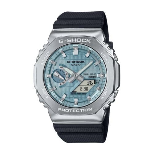 Men's 2100 G-Shock Octagon Slim Ana-Digi Black Resin Watch, Blue Dial