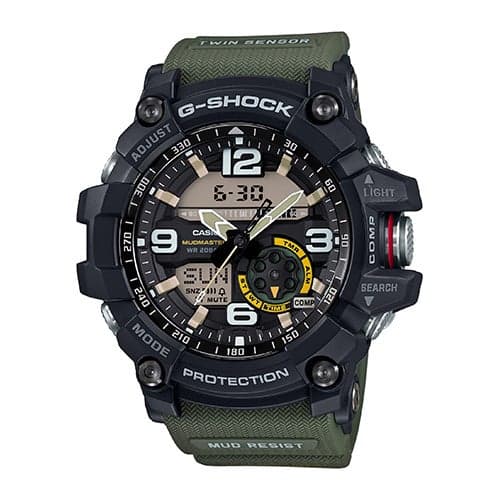 Mens Mudmaster Analog/Digital Green Cloth Band Watch Black Dial