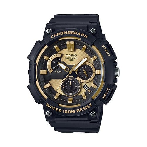 Mens Classic Chronograph Analog Resin Watch Black & Gold Dial