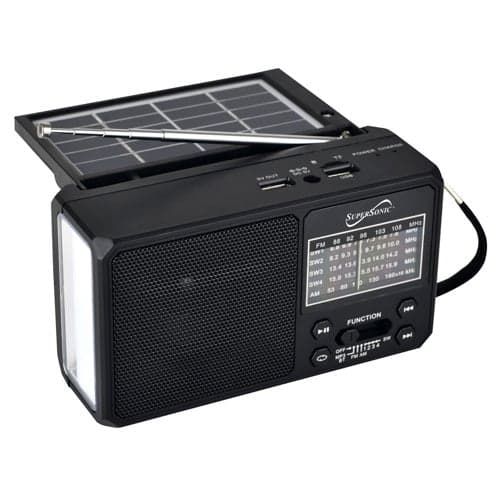 SolarWave Portable Solar, 6-Band Bluetooth Radio w/ LED Flashlight, Black