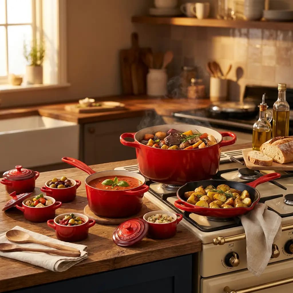 5pc Cast Iron Cookware w/ 4pk 8oz Mini Cocottes Cerise