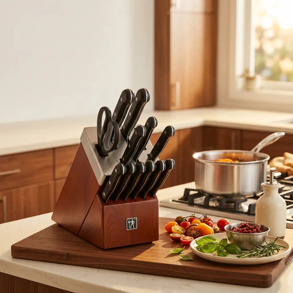 Solution 14pc Self-Sharpening Knife Block Set Brown