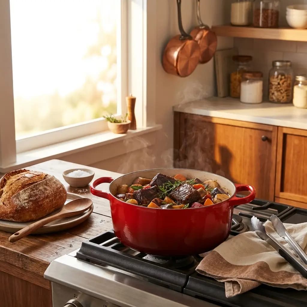 2qt Signature Cast Iron Round Dutch Oven Cerise