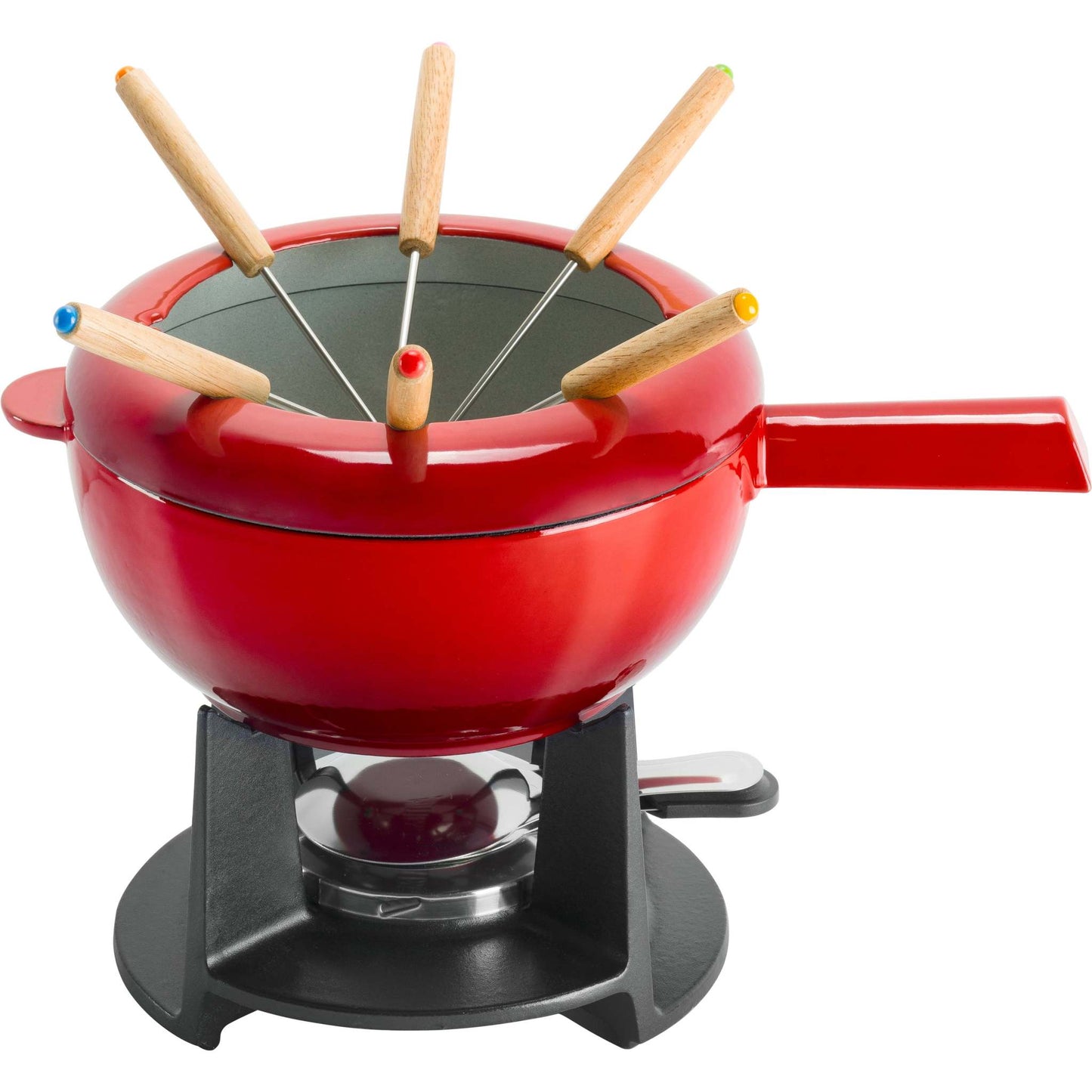 ENAMELED CAST IRON FONDUE POT SET