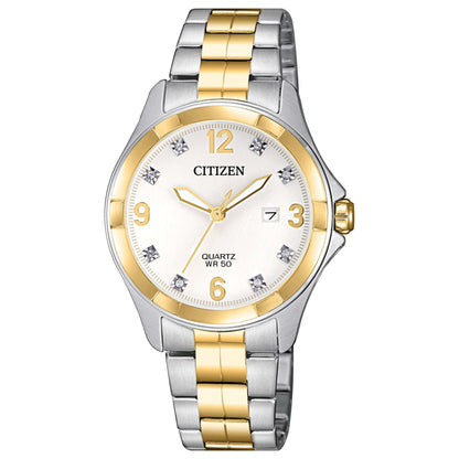LADIES DRESS CRYSTAL TWO-TONE STAINLESS STEEL WATCH
