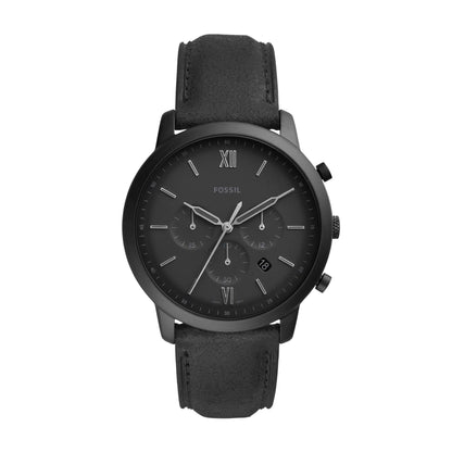 MENS NEUTRA CHRONOGRAPH BLACK LEATHER STRAP WATCH BLACK DIAL