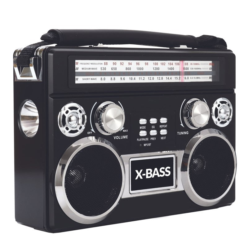 THREE BAND RADIO WITH BLUETOOTH AND FLASHLIGHT