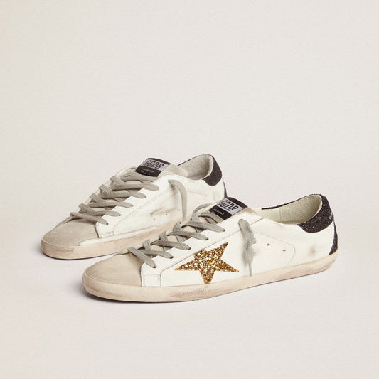 SIZE 6 SUPERSTAR SNEAKERS WITH STAR AND GLITTERY HEEL TAB