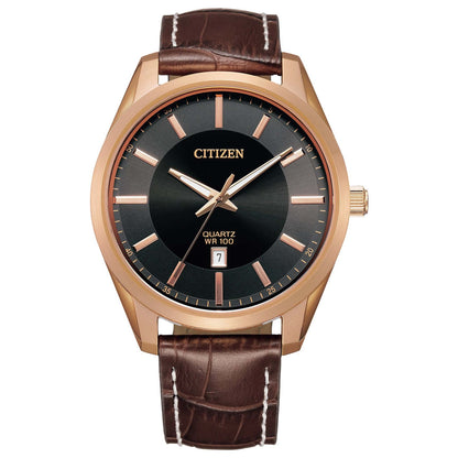 MENS QUARTZ LEATHER STRAP WATCH