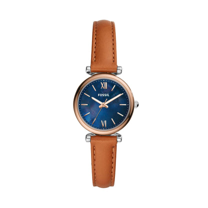 LADIES CARLIE MINI & TAN LEATHER STRAP WATCH MOP DIAL