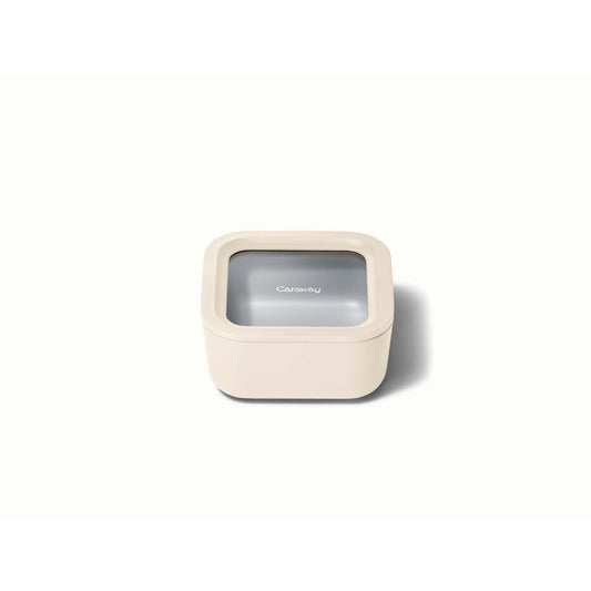 4.4 CUP GLASS FOOD CONTAINER SQUARE SHAPE W/ LID CREAM