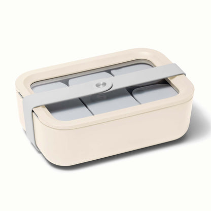 6.6 CUP RECTANGULAR GLASS FOOD CONTAINER W/ LID, CREAM