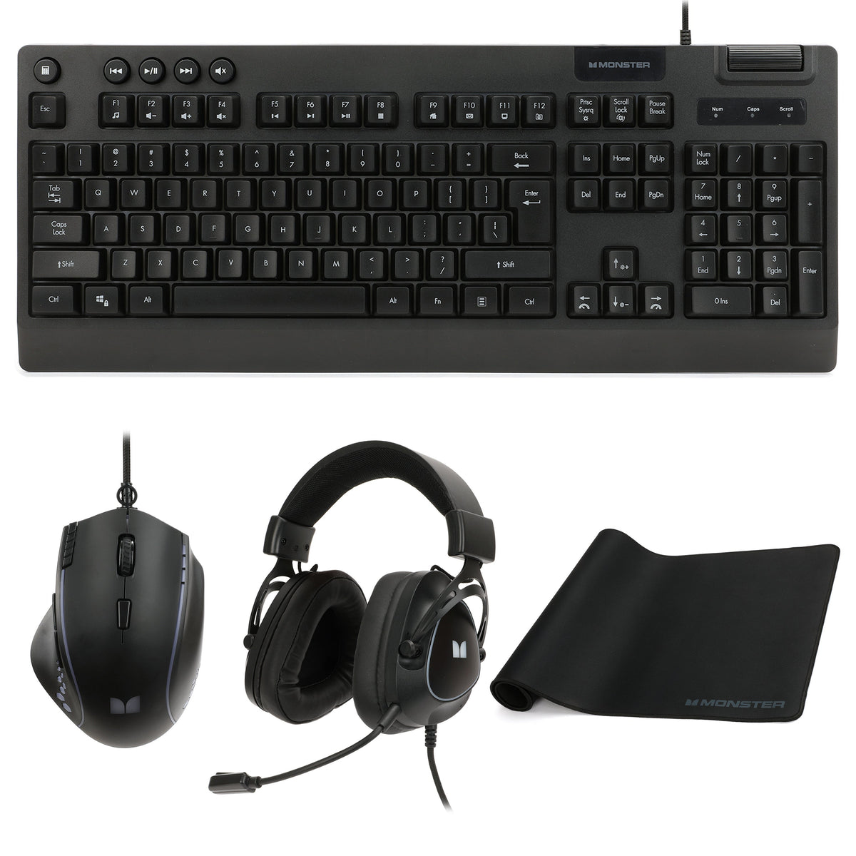 Campaign Gaming Bundle Black - Keyboard Mouse Headset Mouse Pad