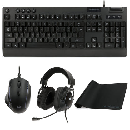 Campaign Gaming Bundle Black - Keyboard Mouse Headset Mouse Pad