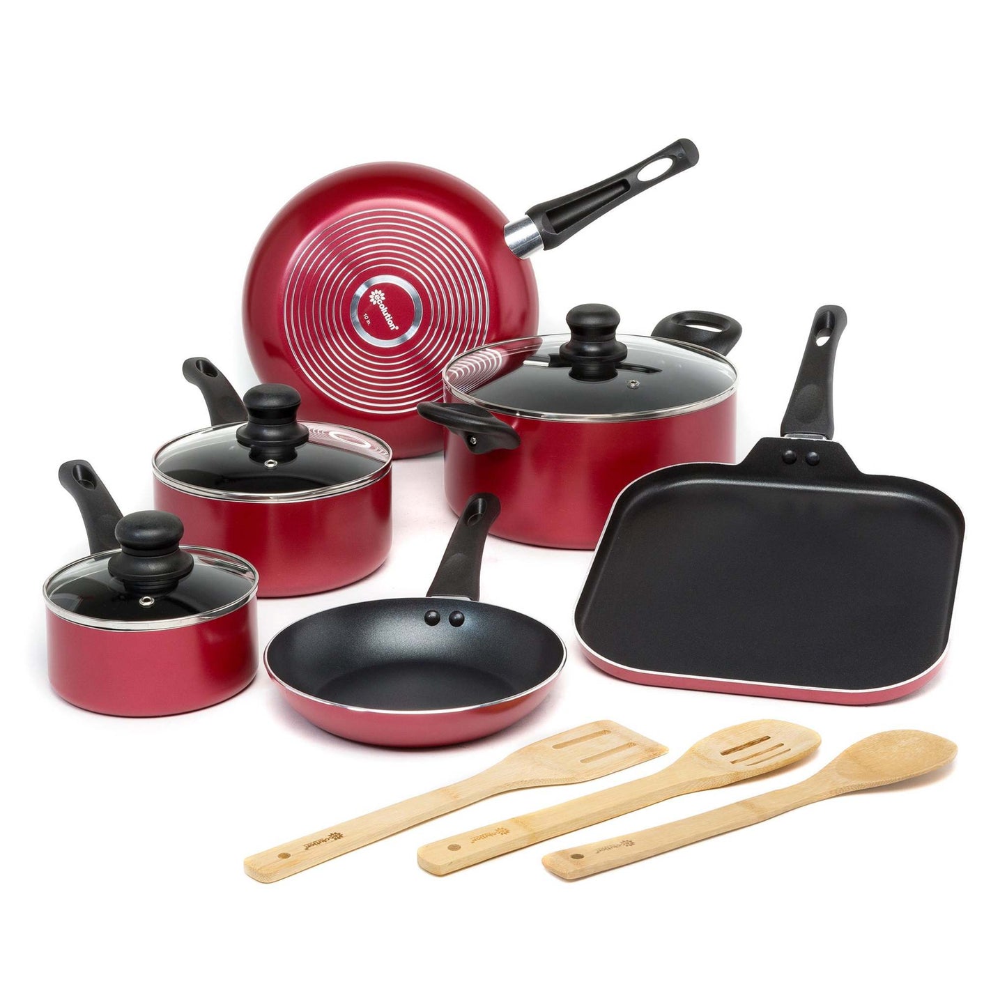 12PC EASY CLEAN NONSTICK COOKWARE SET RED
