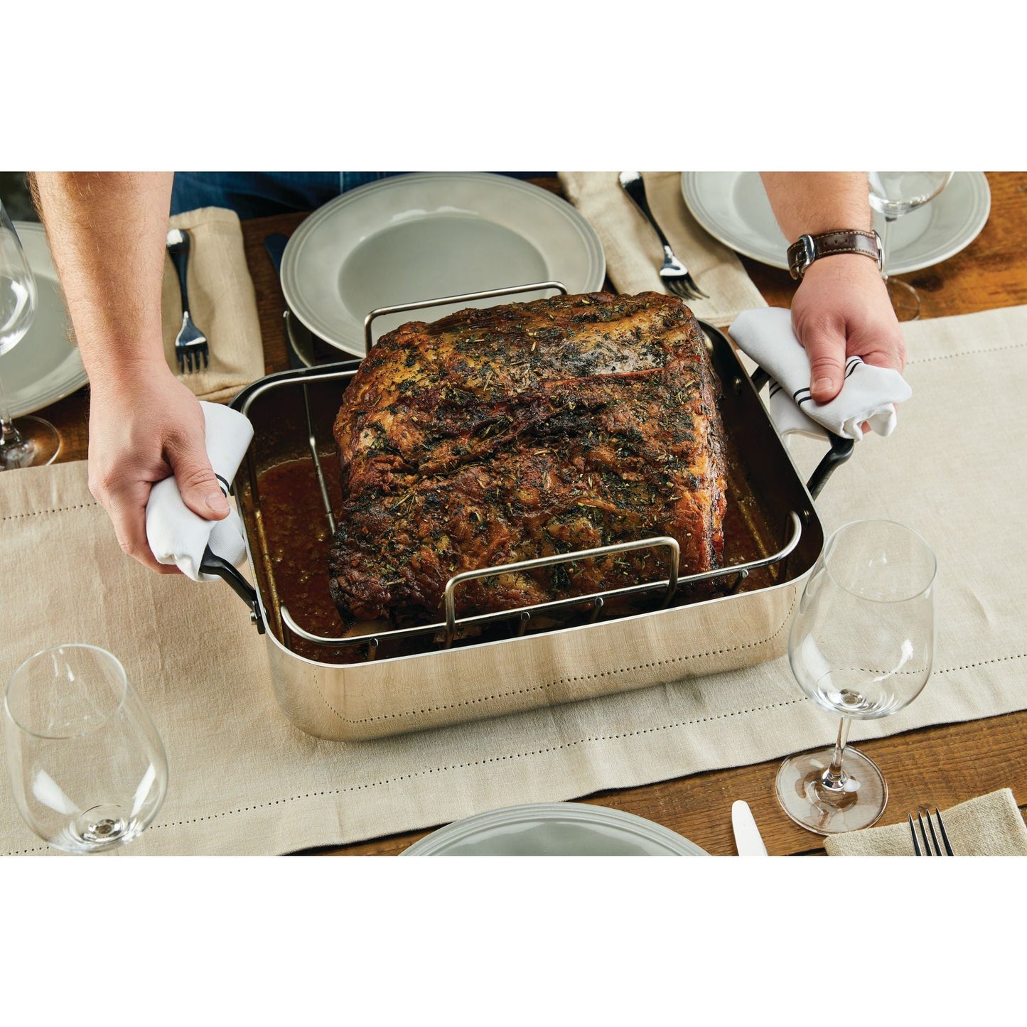 5-PLY STAINLESS STEEL ROASTING PAN W/ RACK