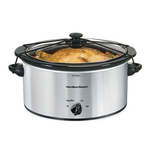 6qt Oval Slow Cooker w/ Lid Latch Strap Chrome