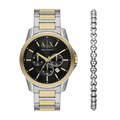 MEN'S BANKS 2-TONE CHRONOGRAPH WATCH AND BRACELET SET