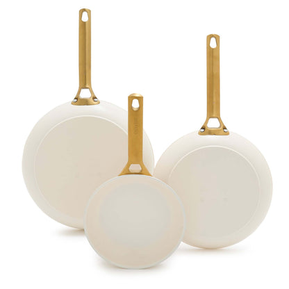 RESERVE CERAMIC 3PC NONSTICK FRY PAN SET CLOUD CREAM