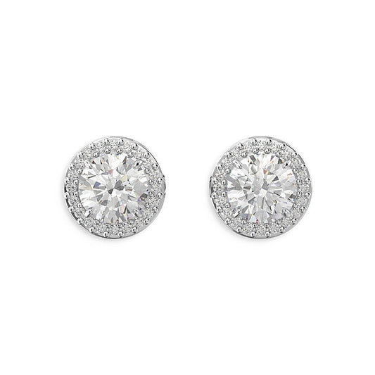 CONSTELLA STUD EARRINGS, ROUND CUT, PAVÉ, RHODIUM PLATED