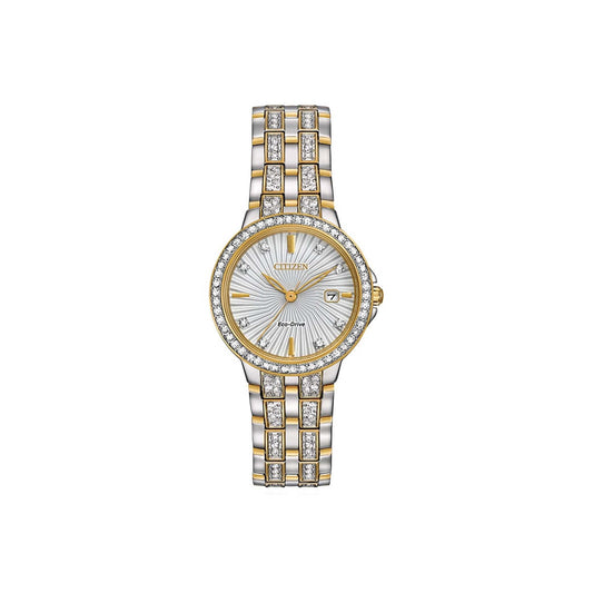 LADIES ECO-DRIVE SILHOUETTE CRYSTAL WATCH TWO-TONE DIAL