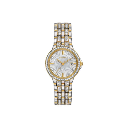 LADIES ECO-DRIVE SILHOUETTE CRYSTAL WATCH TWO-TONE DIAL