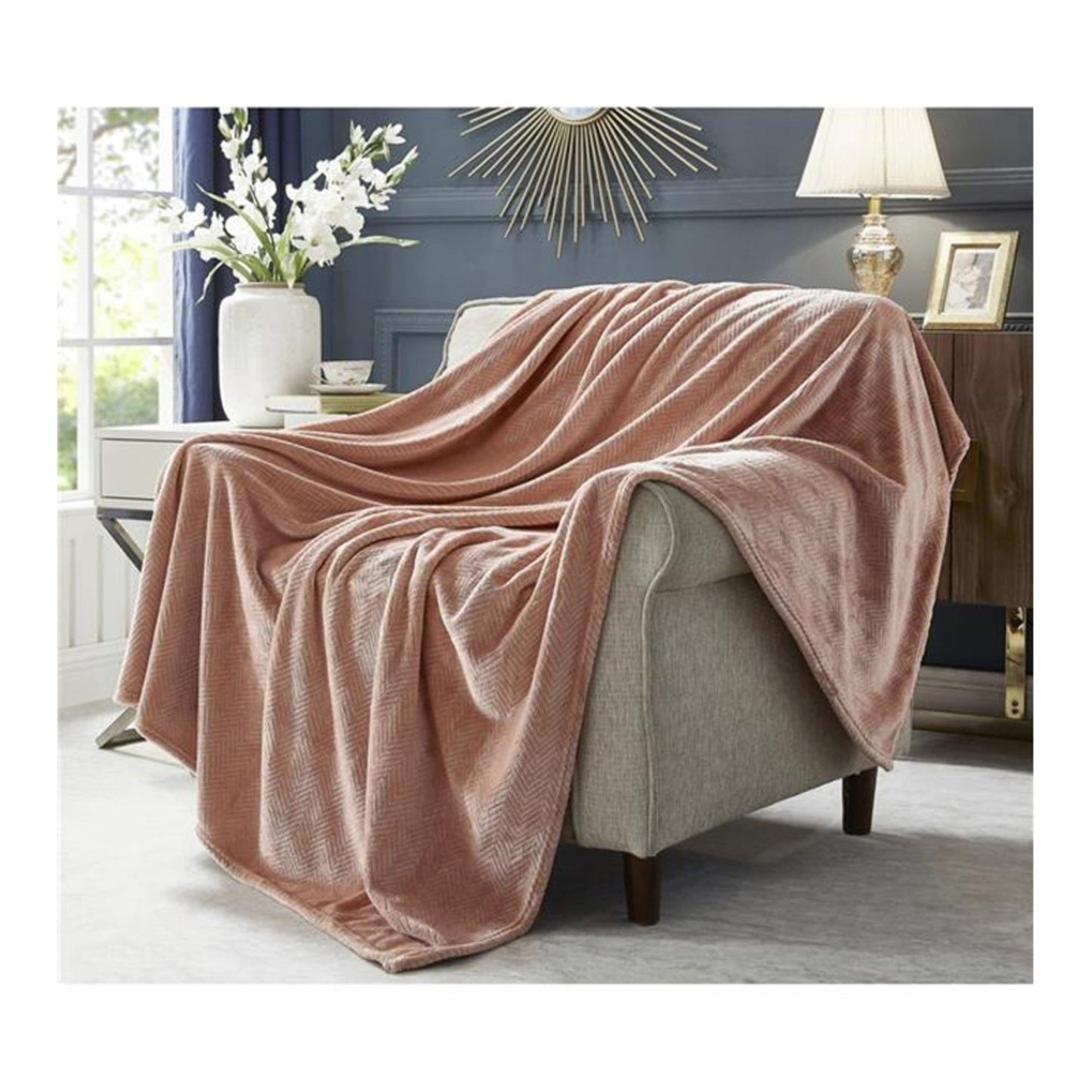 COZY TYME CHEVRON FLANNEL REVERSIBLE JACQUARD THROW - (60 X 70")
