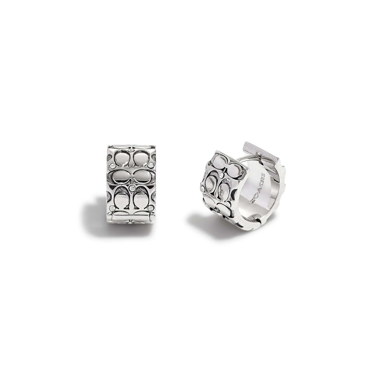 QUILTED C CRYSTAL HOOP EARRINGS