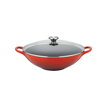 5QT SIGNATURE CAST IRON WOK W/ GLASS LID CERISE