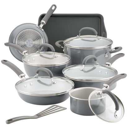 CREATE DELICIOUS 13PC ENAMELED ALUMINUM COOKWARE SHIMMER