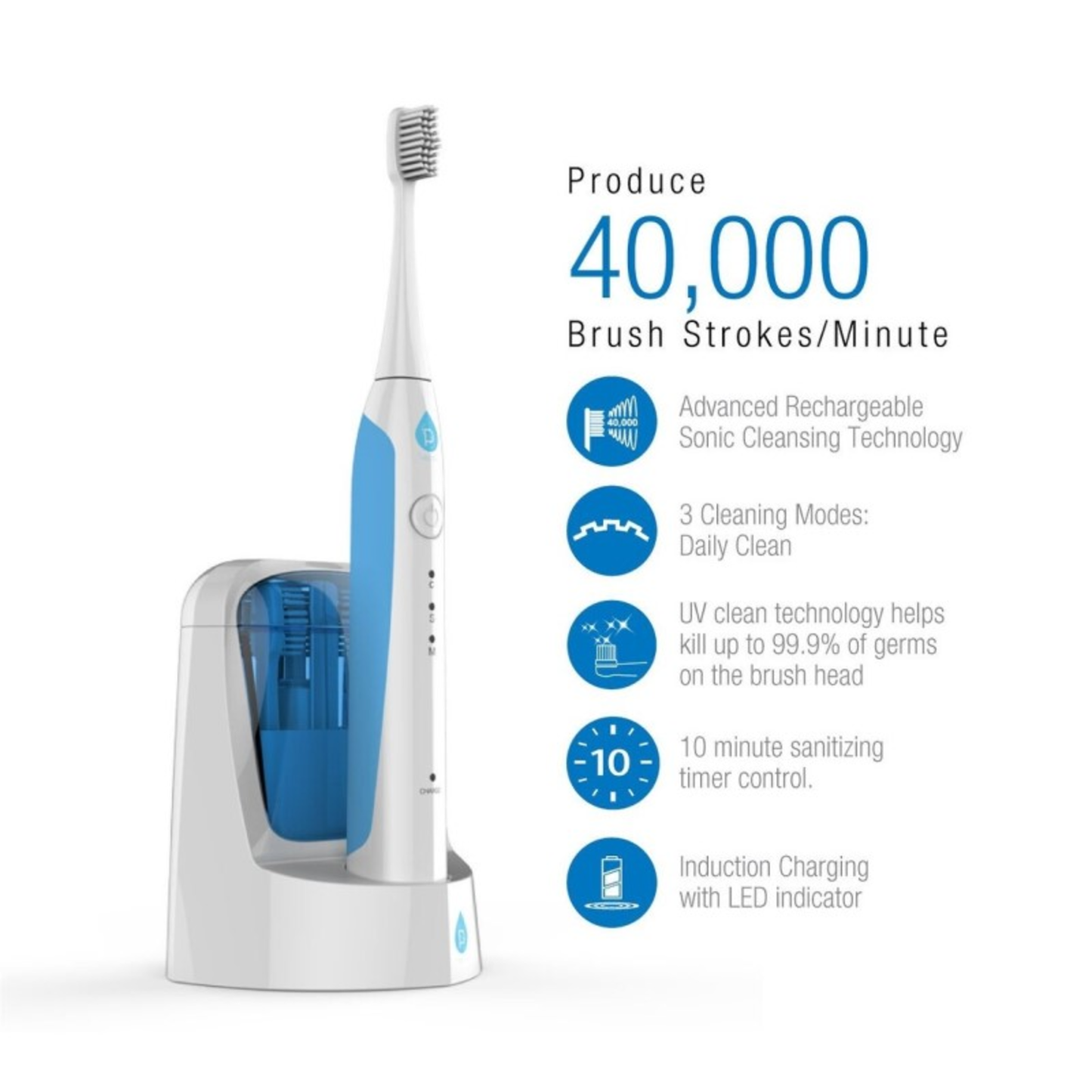 RECHARGEABLE SONIC TOOTHBRUSH WITH BUILT-IN UV SANITIZER - (WHITE)