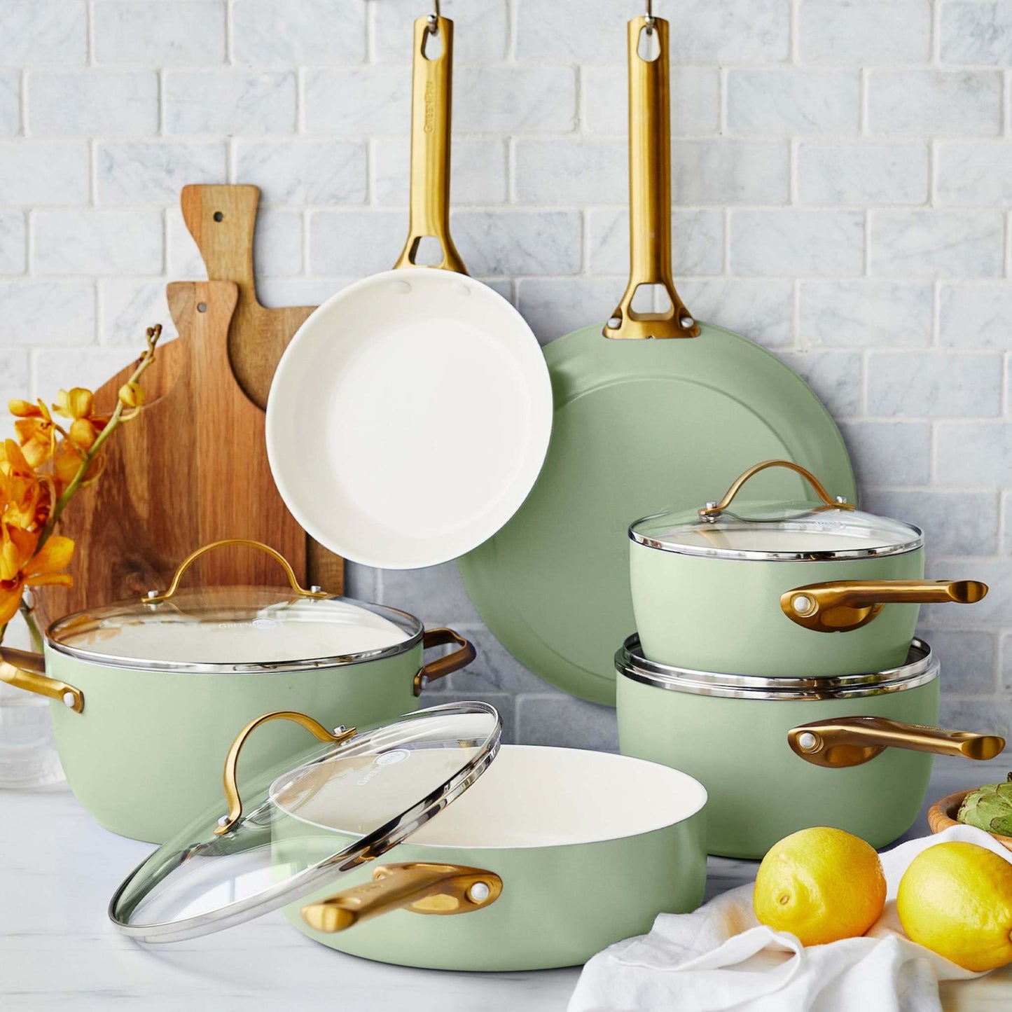 RESERVE CERAMIC NONSTICK 10PC COOKWARE SET SAGE